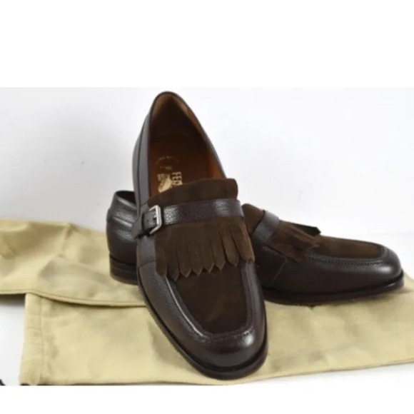 COPY - SALVATORE FERRAGAMO TopSz 7MEN SHOES Brown Suede Fringe Logo Loa…